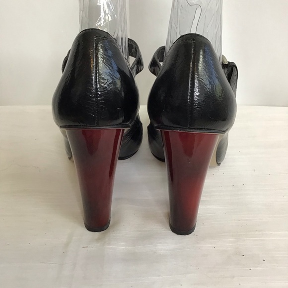 NINE WEST WOMEN VINTAGE BLACK PATENT LEATHER BUCKLE STRAP MARY-JANE HEELS SZ 8.5 - Picture 4 of 5
